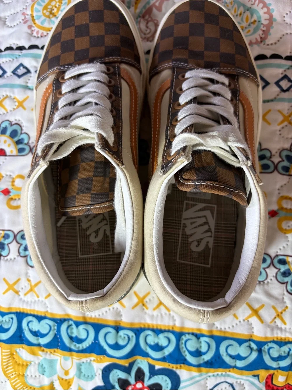 Vans Checkerboard Brown Tan Cream Sneakers